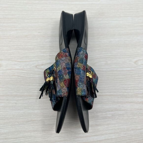 Vaneli Womens Flat Sandals Slip On 9M Rainbow Colorful Tassel Art Deco Mosaic - Picture 13 of 14